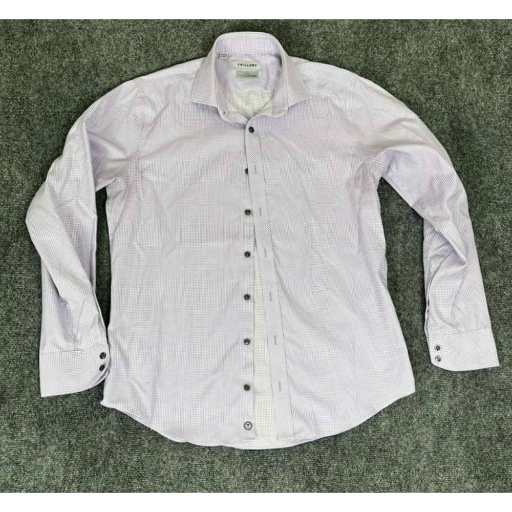 Twillory Dress Shirt Mens 16 34/35 Pink/Purple/White Non-Iron Safe Cotton L/S